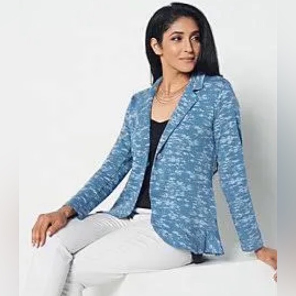 Logo by Lori Goldstein French Terry Blazer Stretchy Knit Single Button Size L - Picture 1 of 9